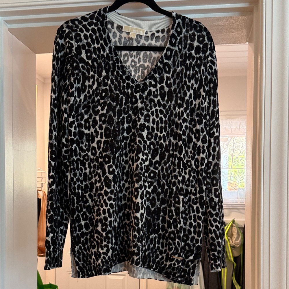 Michael Kors Black and Gray Animal Print Sweater